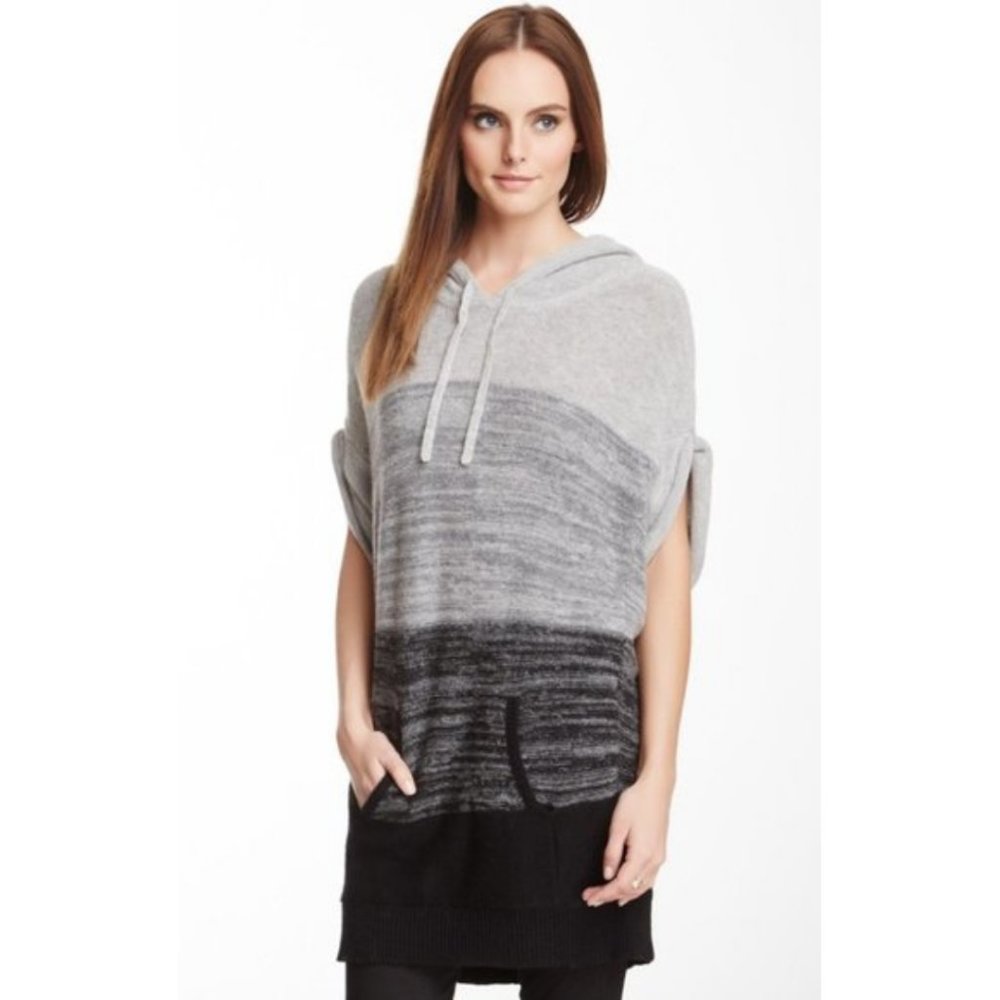 BCBG Wool/Cashmere Hooded Poncho Ombre Sweater